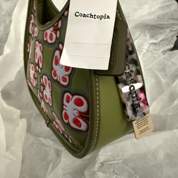 Coach Ergo bag Coachtopia Green and Red Embossed leather HANDBAG butterfly print - Picture 11 of 11